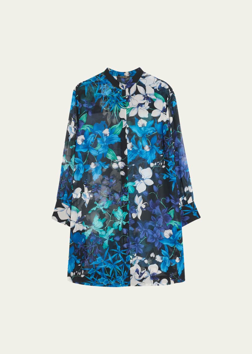 Blue Rita floral-print shirred-cotton capri trousers