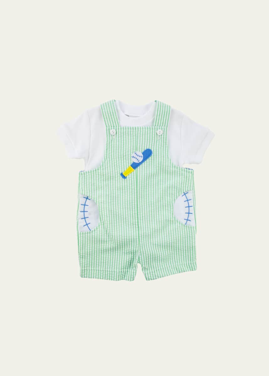 Toy Cars on Blue Seersucker Shortall by Florence EIseman