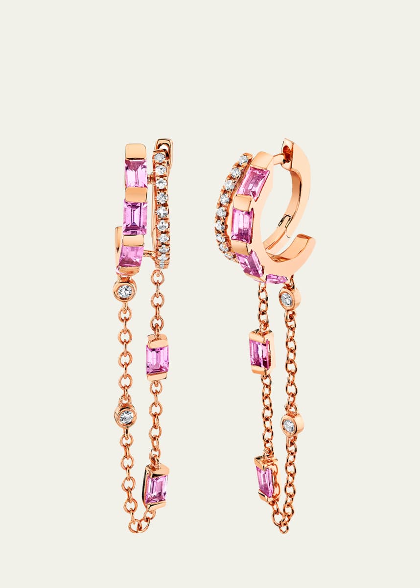 SHAY 18K Double Mixed Diamond & Pink Sapphire Fringe Huggie Earrings