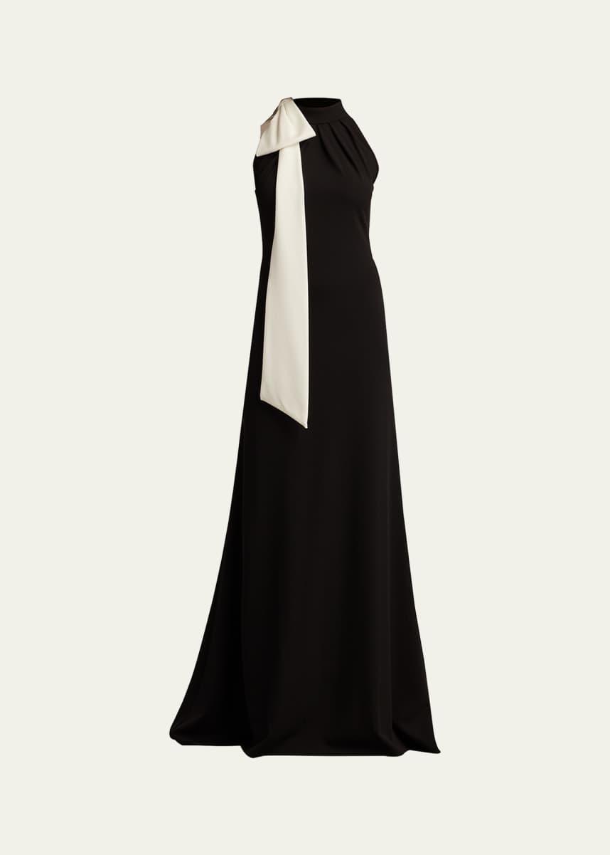 Tadashi Shoji Sleeveless Mock-Neck Bow Crepe Gown