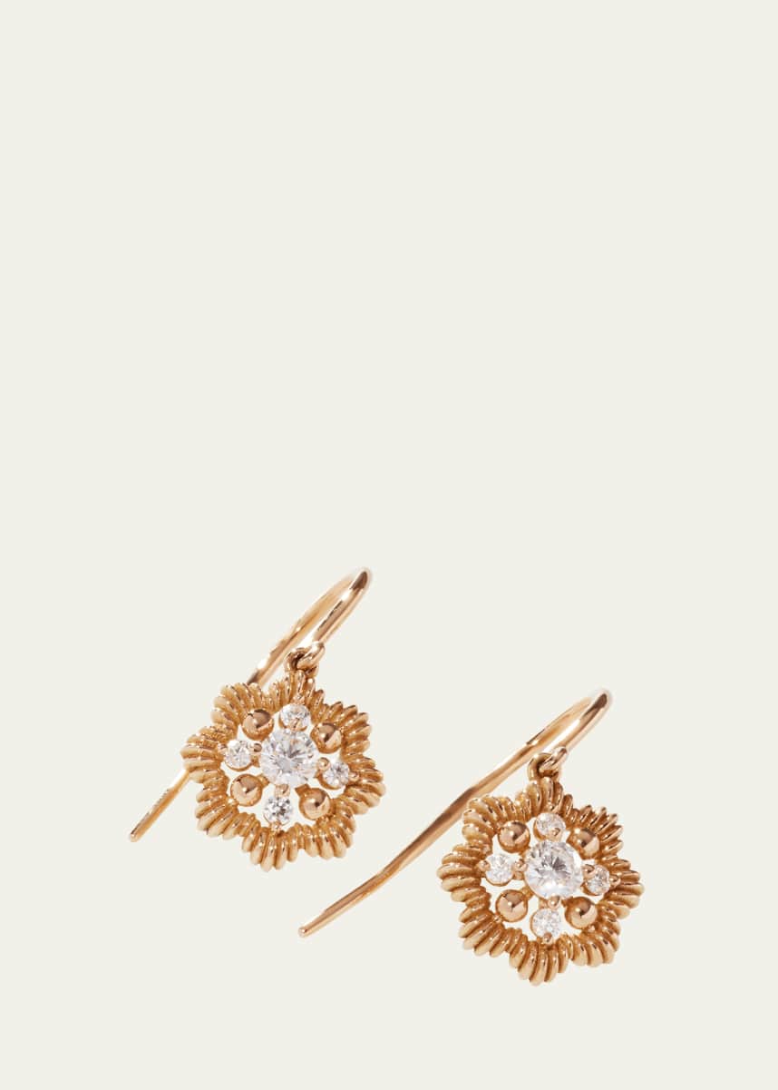 Oscar Massin Lace Flower 18K Recycled Yellow Gold and Lab Grown Diamond Drop Earrings