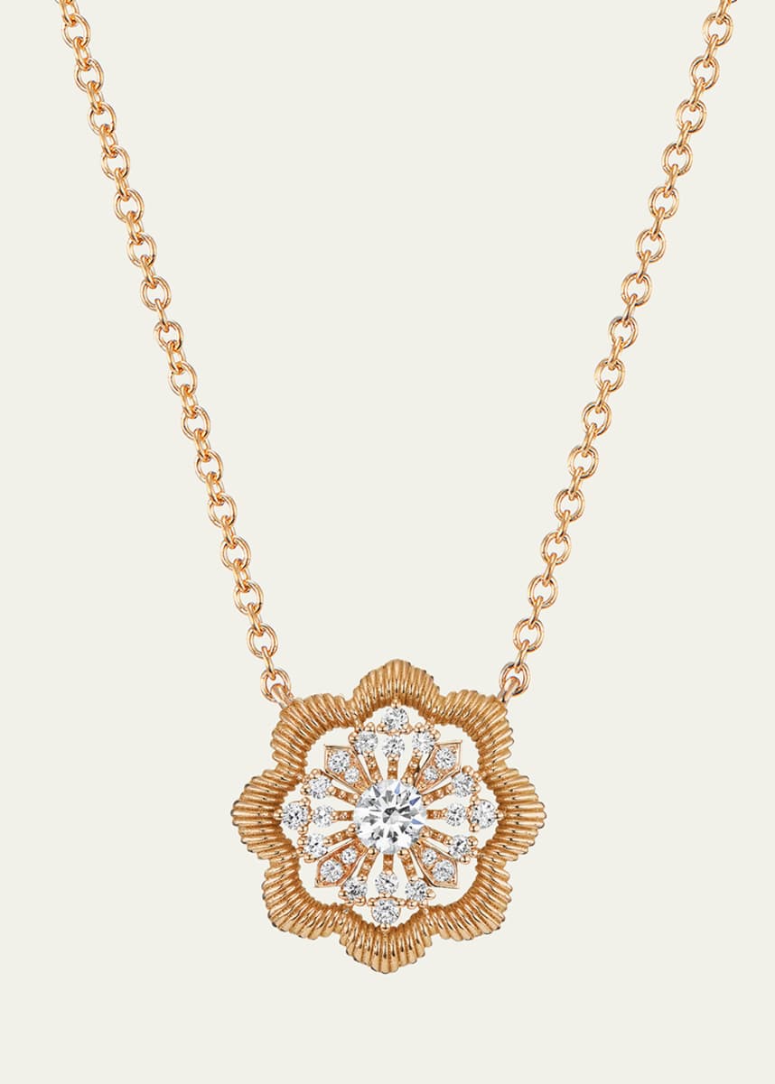 Oscar Massin Lace Flower 18K Recycled Yellow Gold and Lab Grown Diamond Large Pendant Necklace