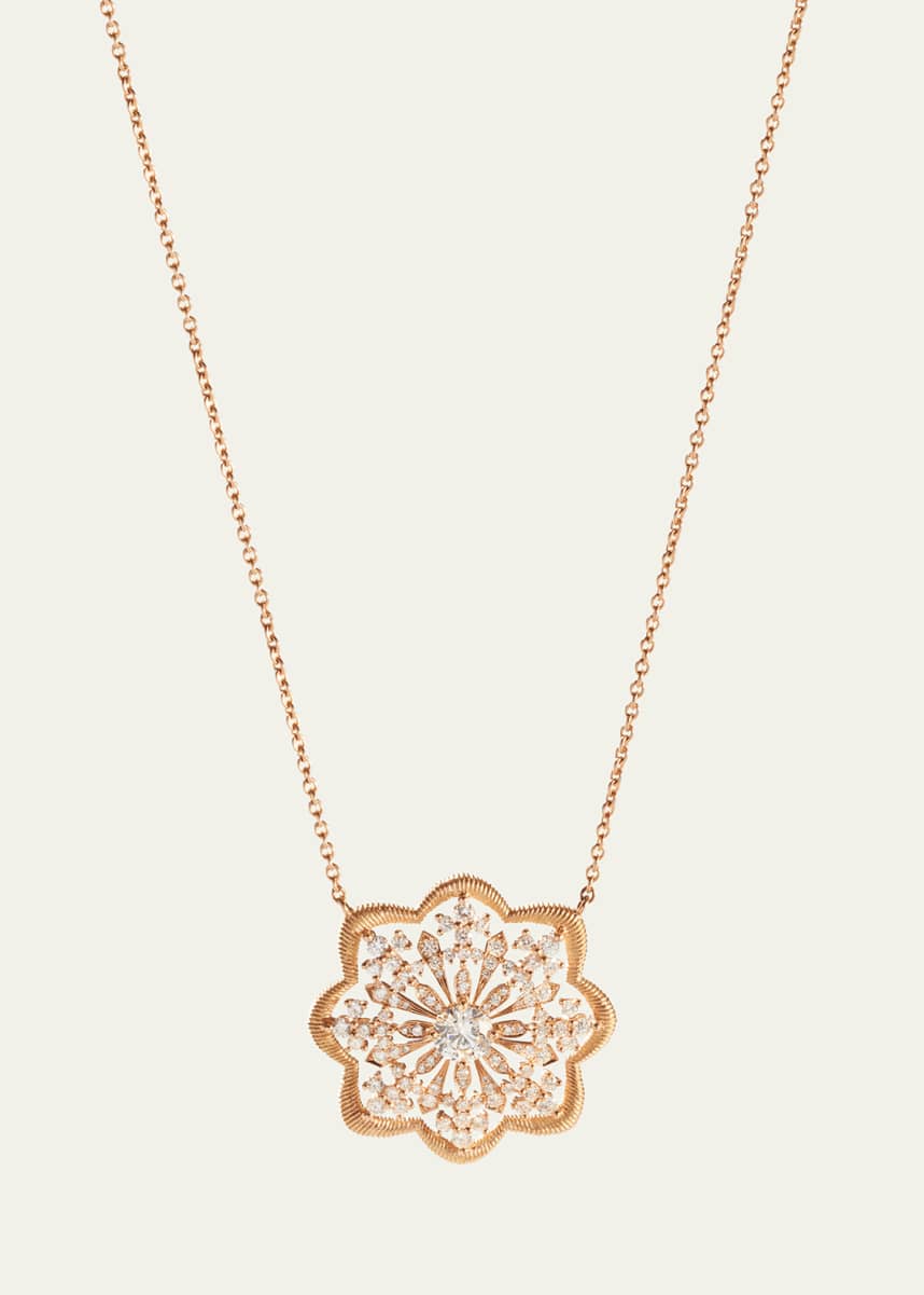 Oscar Massin Lace Flower 18K Recycled Yellow Gold and Lab Grown Diamond Medallion Necklace