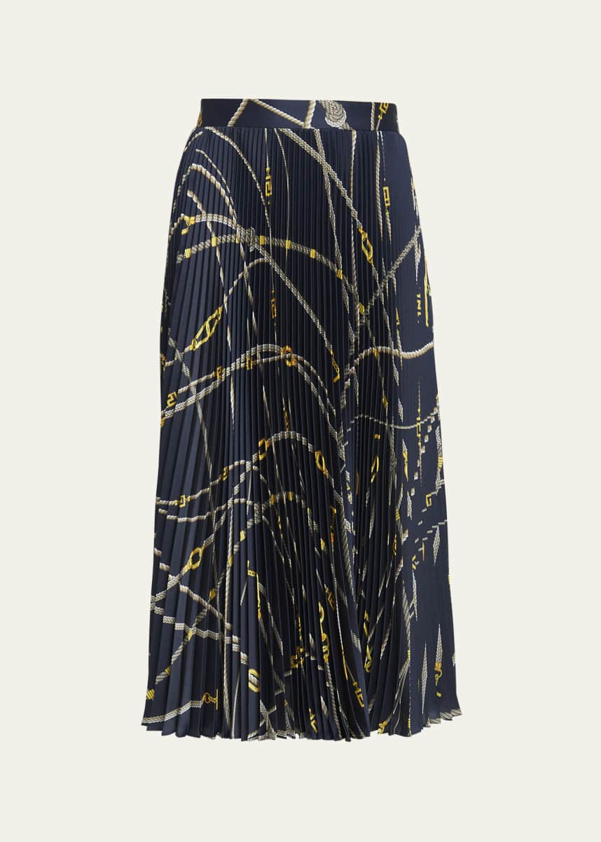 Versace Rope-Print Pleated Twill Midi Skirt
