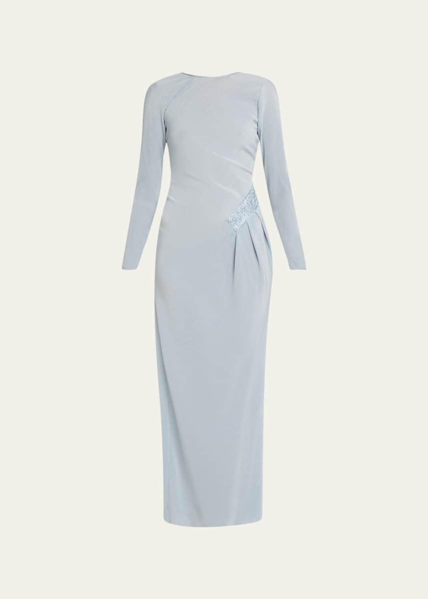 Giorgio Armani Plisse Jersey Gown with Beaded Hip Detail