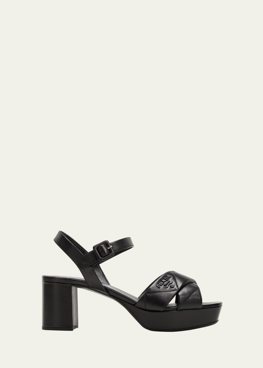 Prada Quilted Leather Ankle-Strap Platform Sandals