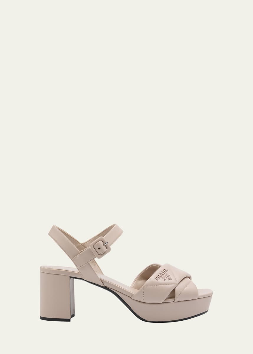 Prada Quilted Leather Ankle-Strap Platform Sandals