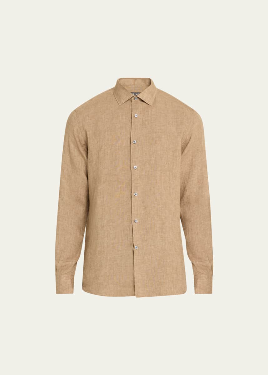 ZEGNA Men's Linen Casual Button-Down Shirt