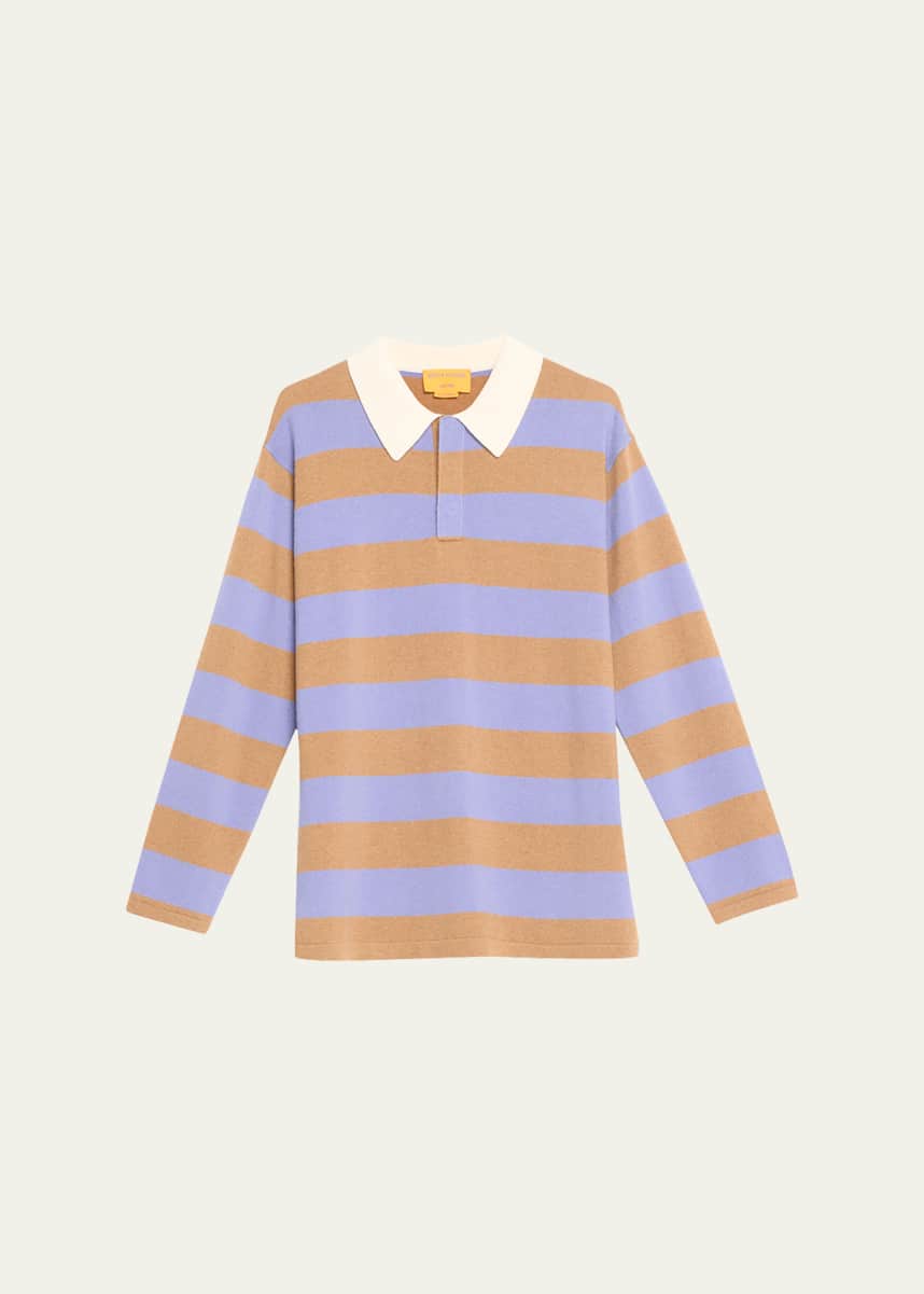 Guest in Residence Cashmere Long-Sleeve Striped Rugby Top