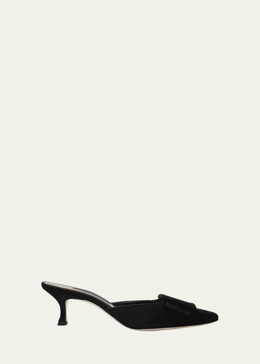 Manolo Blahnik Maysale Suede Buckle Mules