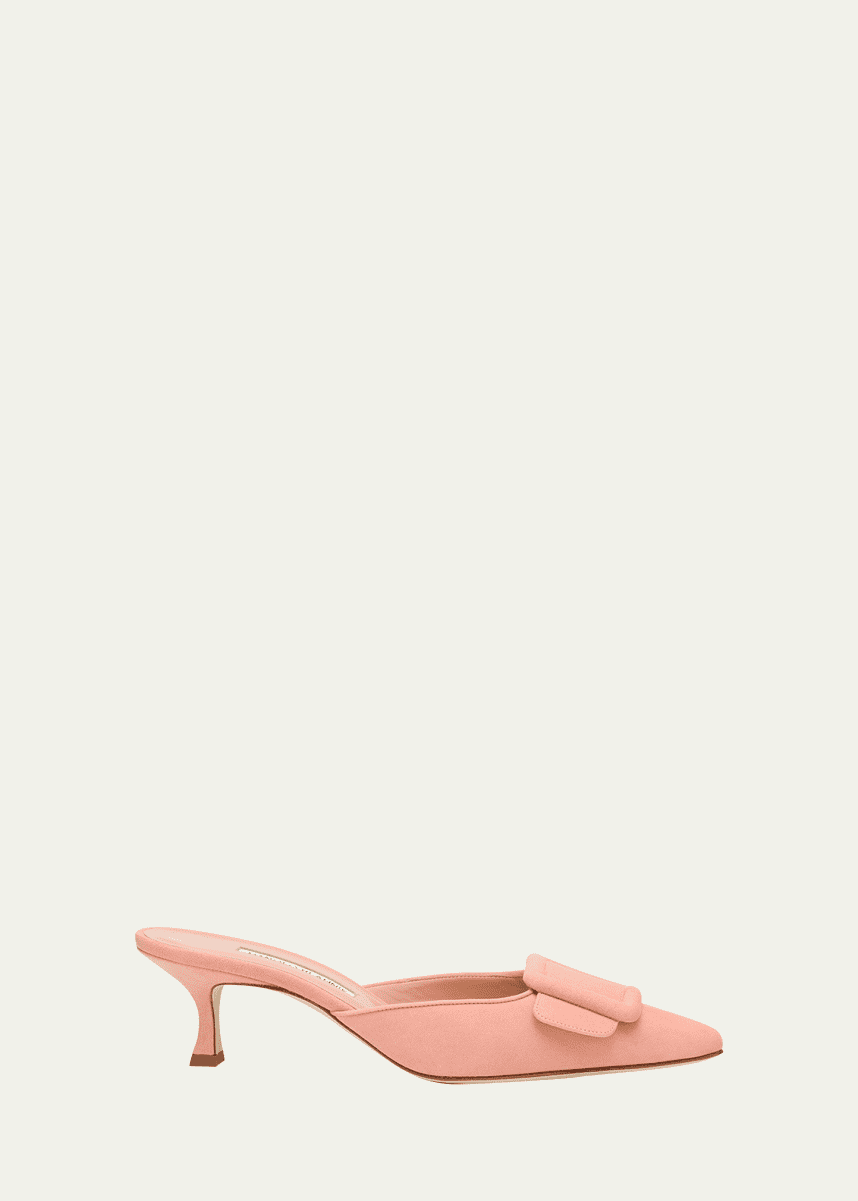 Manolo Blahnik Maysale Suede Buckle Mules