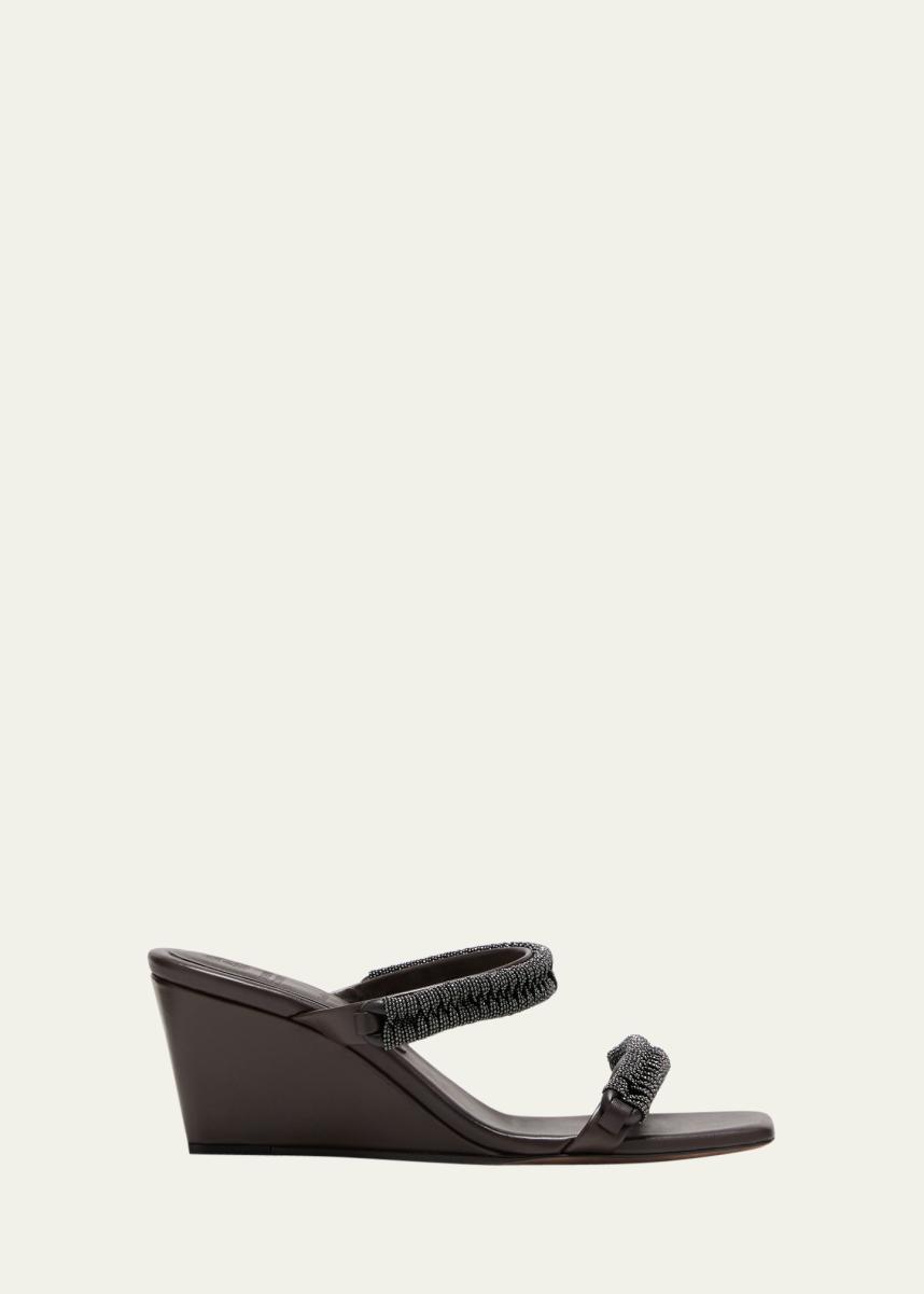 Sandales Plates Brunello Cucinelli Monili Band Rutenio - Taille 38/8, Cuir, Neuves