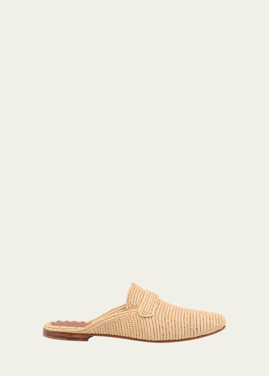 Carrie Forbes Tapa Woven Raffia Loafer Mules