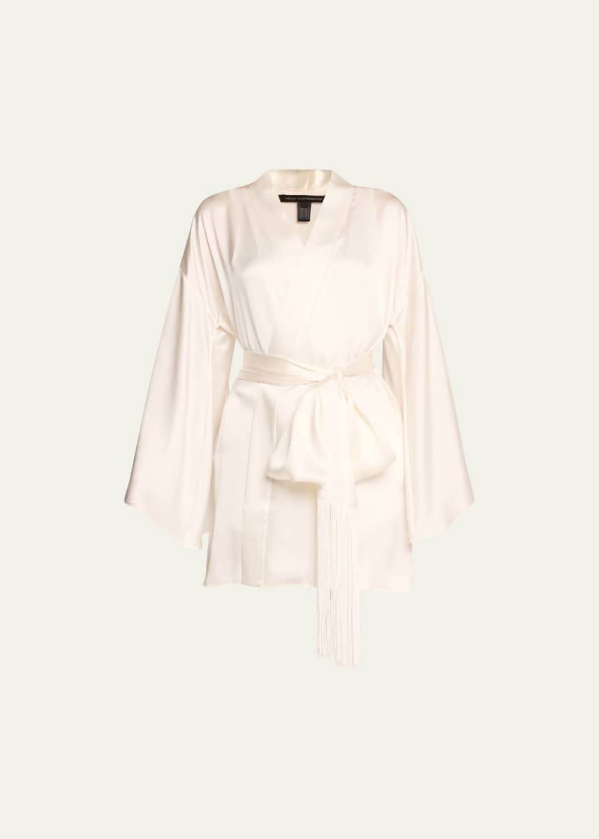 Kiki De Montparnasse Fringe-Trim Silk Mini Kimono Robe