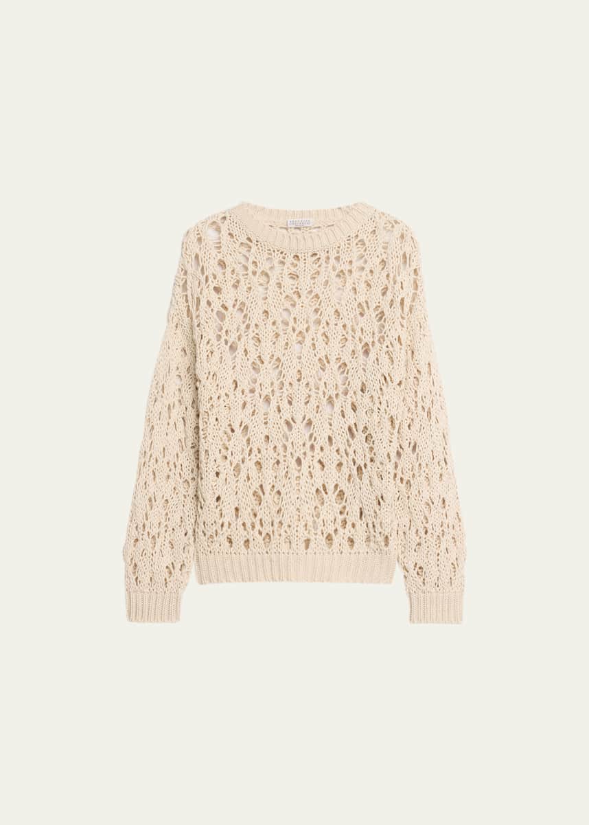 Brunello Cucinelli Cotton Open Weave Crochet Sweater