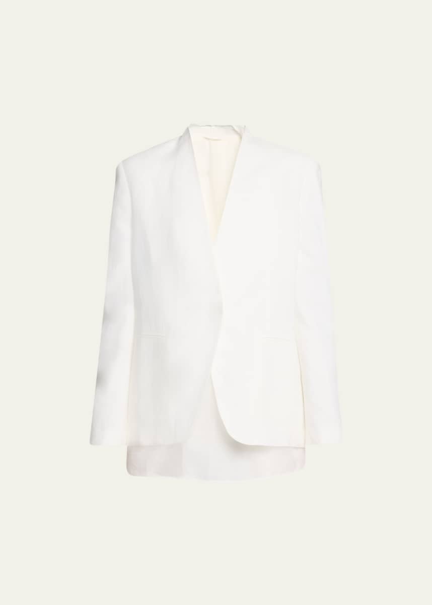 Brunello Cucinelli Linen-Blend Blazer Jacket with Crispy Organza Underlay