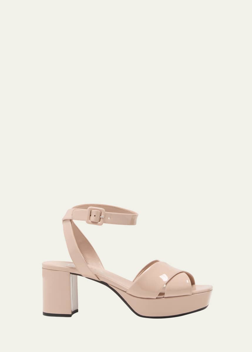 Prada Patent Crisscross Ankle-Strap Platform Sandals