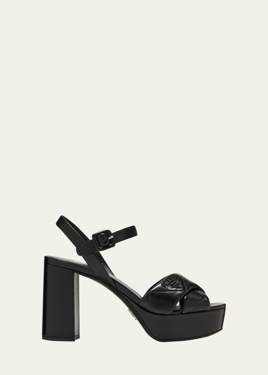 Prada Quilted Leather Crisscross Platform Sandals