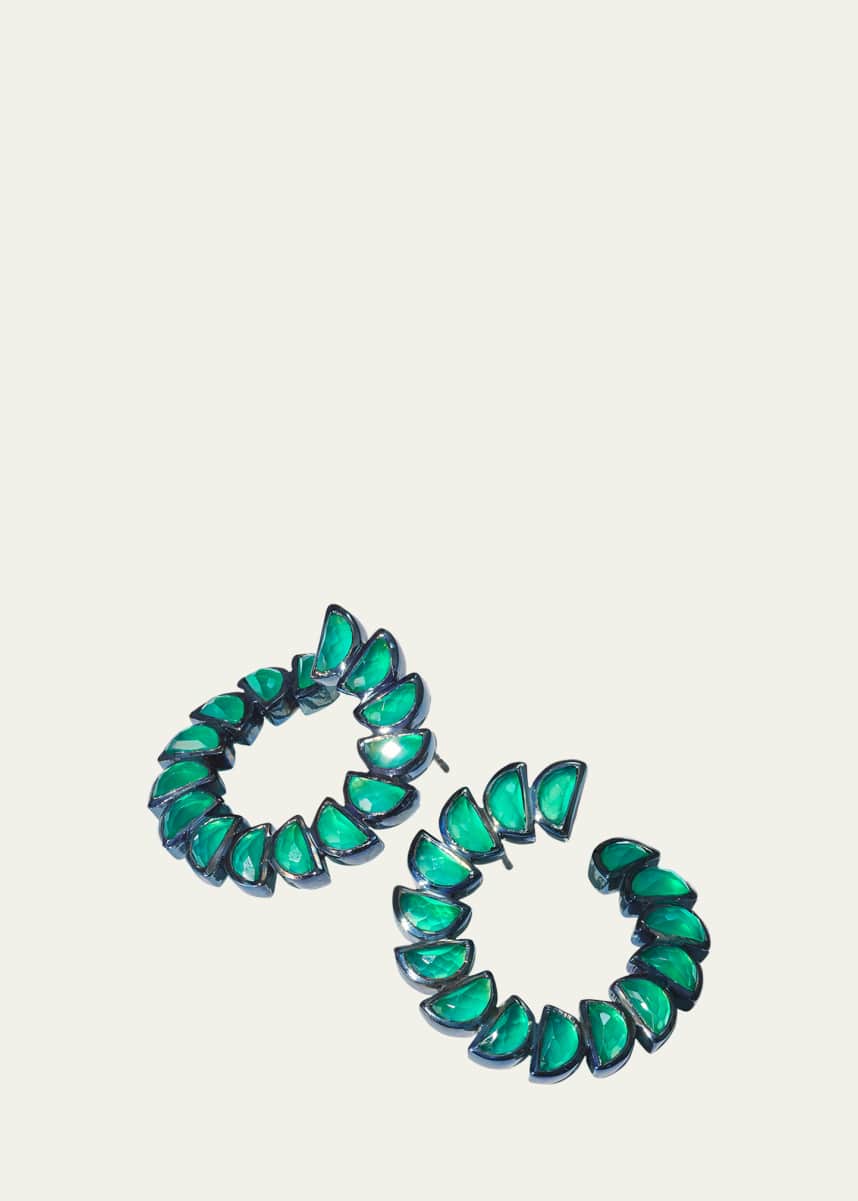 NAKARD Marabou Bypass Hoop Earrings with Green Onyx