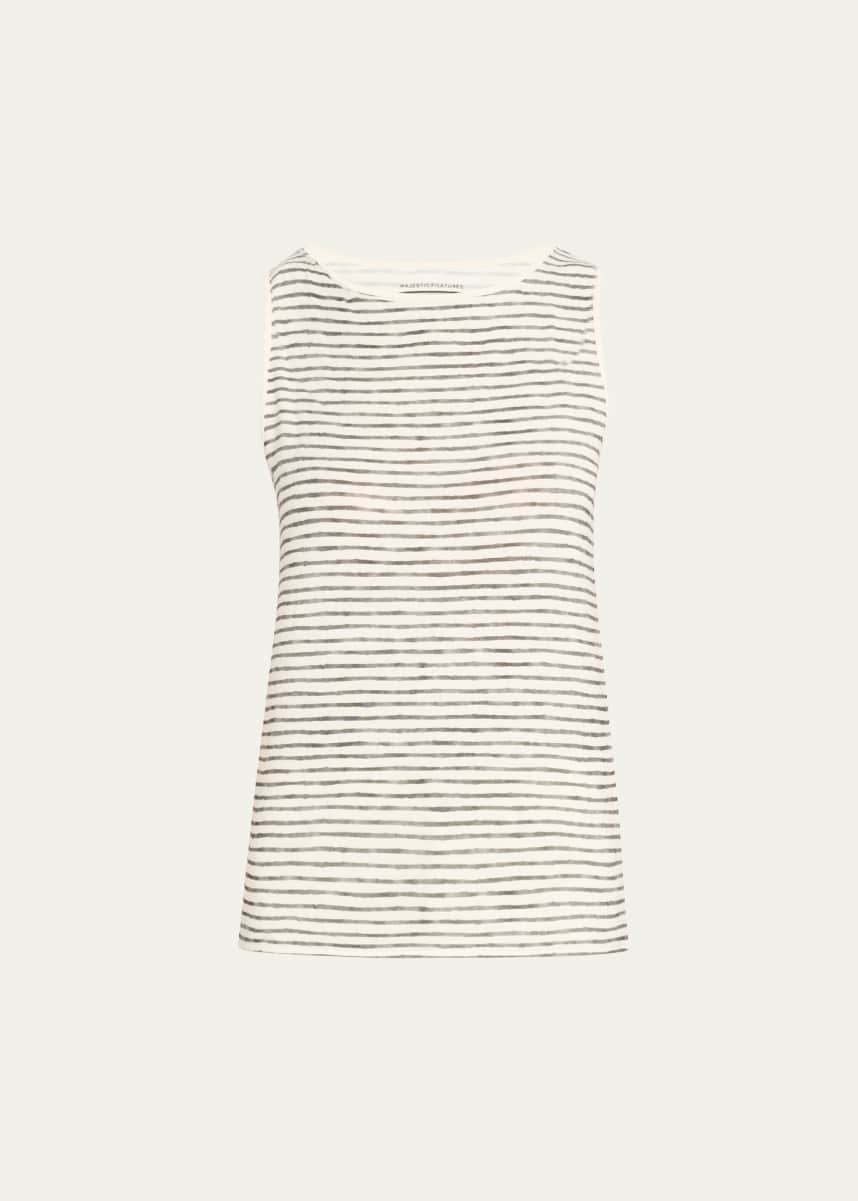 Majestic Filatures Stretch Linen Stripe Boat-Neck Tank Top