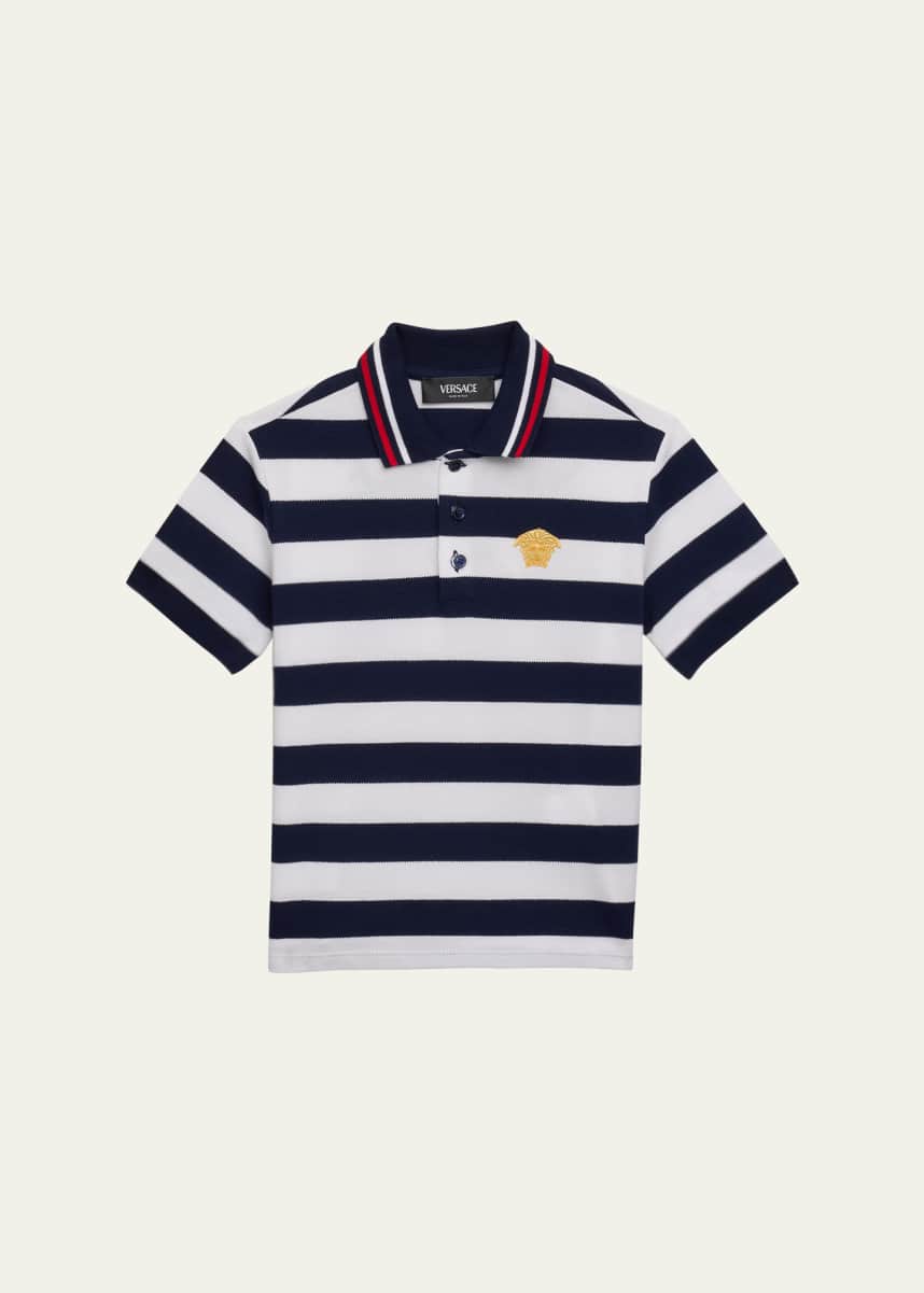 Versace Boy's Striped Cotton Pique Polo Shirt, Size 4-14