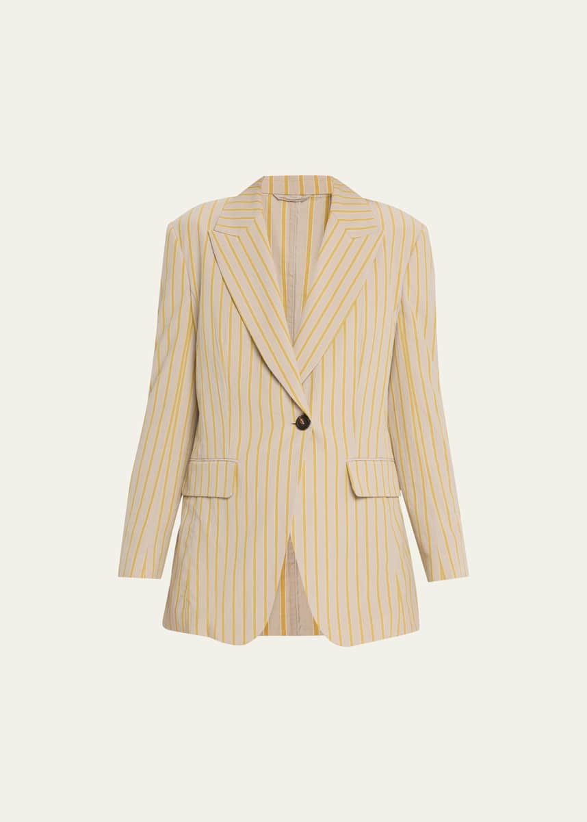Brunello Cucinelli Striped One-Button Cotton Blazer