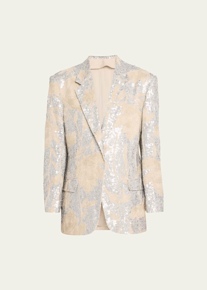 Brunello Cucinelli Magnolia Oversized Blazer Jacket with Pailette Detail
