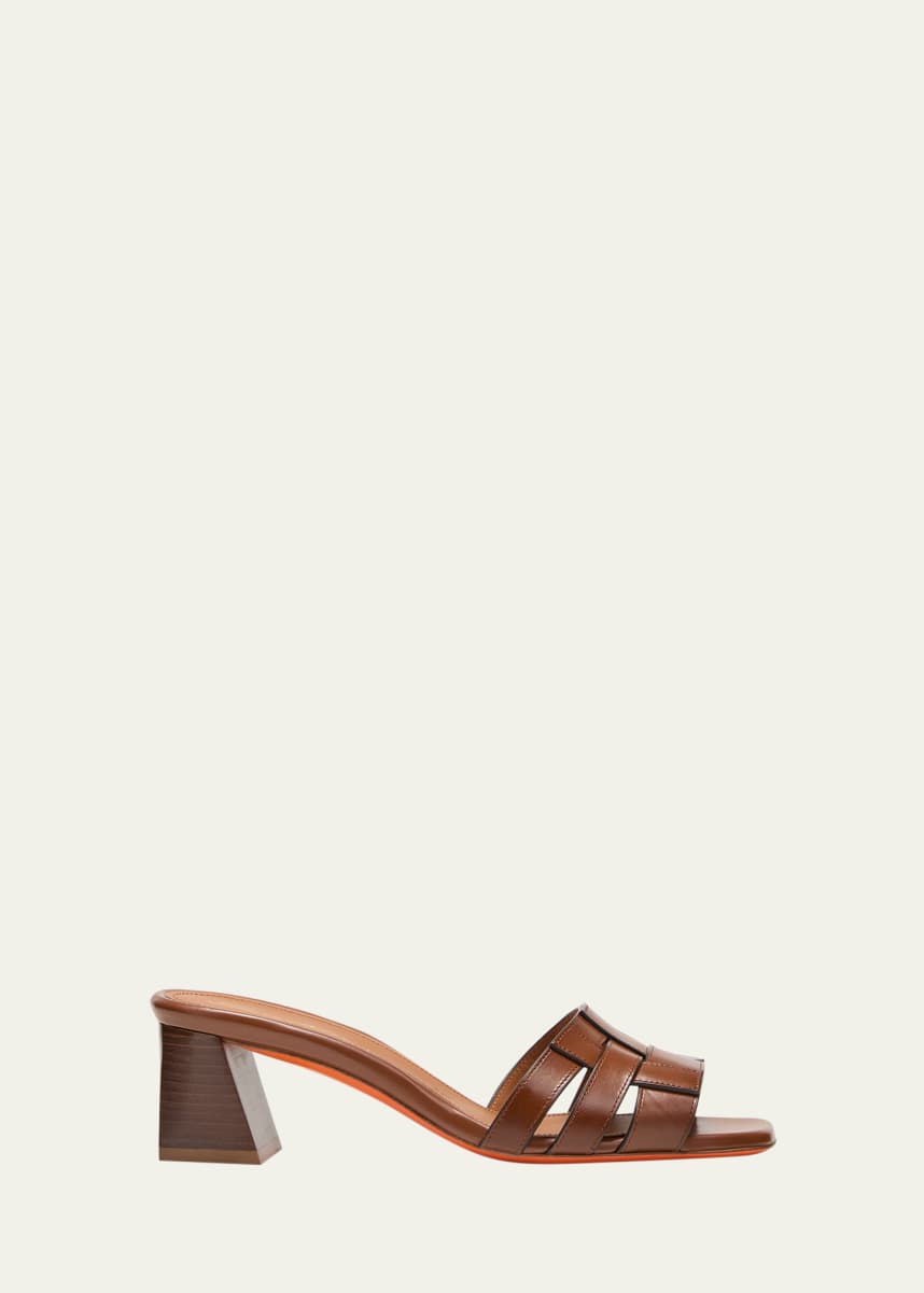 Santoni Venere Leather Block-Heel Mule Sandals