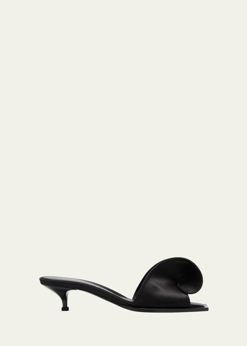 Alexander McQueen Sculpted Silk Kitten-Heel Slide Sandals