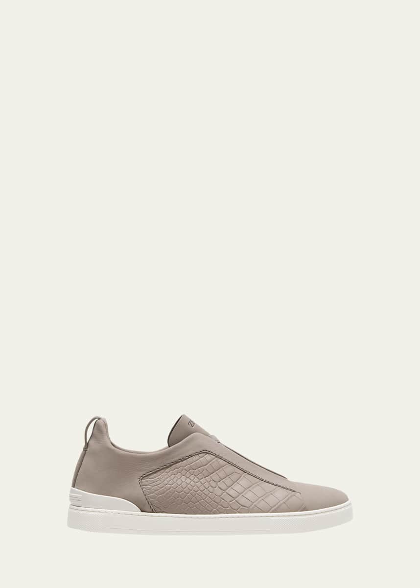 ZEGNA Men's Triple Stitch Alligator Low-Top Sneakers