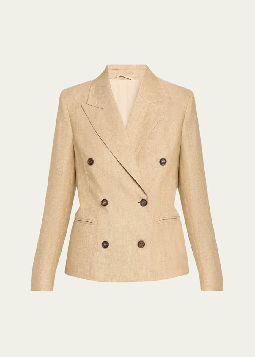 Brunello Cucinelli Two-Tone Viscose Linen Blazer Jacket with Gold Monili Trim