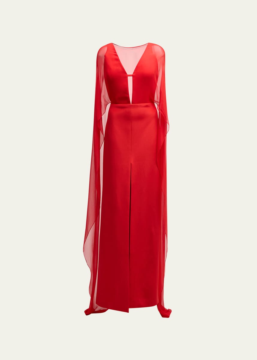 KOLTSON Caped Crepe Chiffon Evening Gown