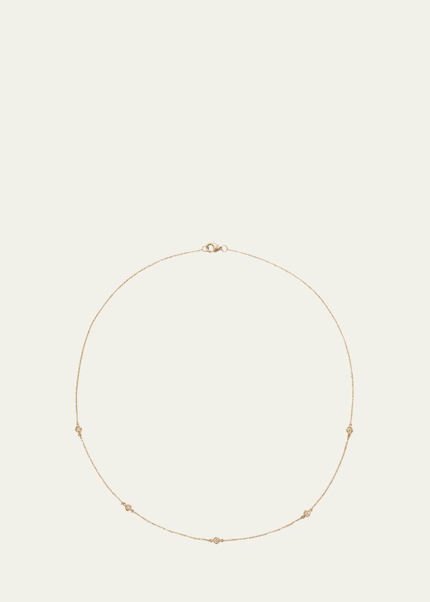 Pamela Love 14K Yellow Gold Station Necklace with Rolo Chain and White Diamonds, 15"L