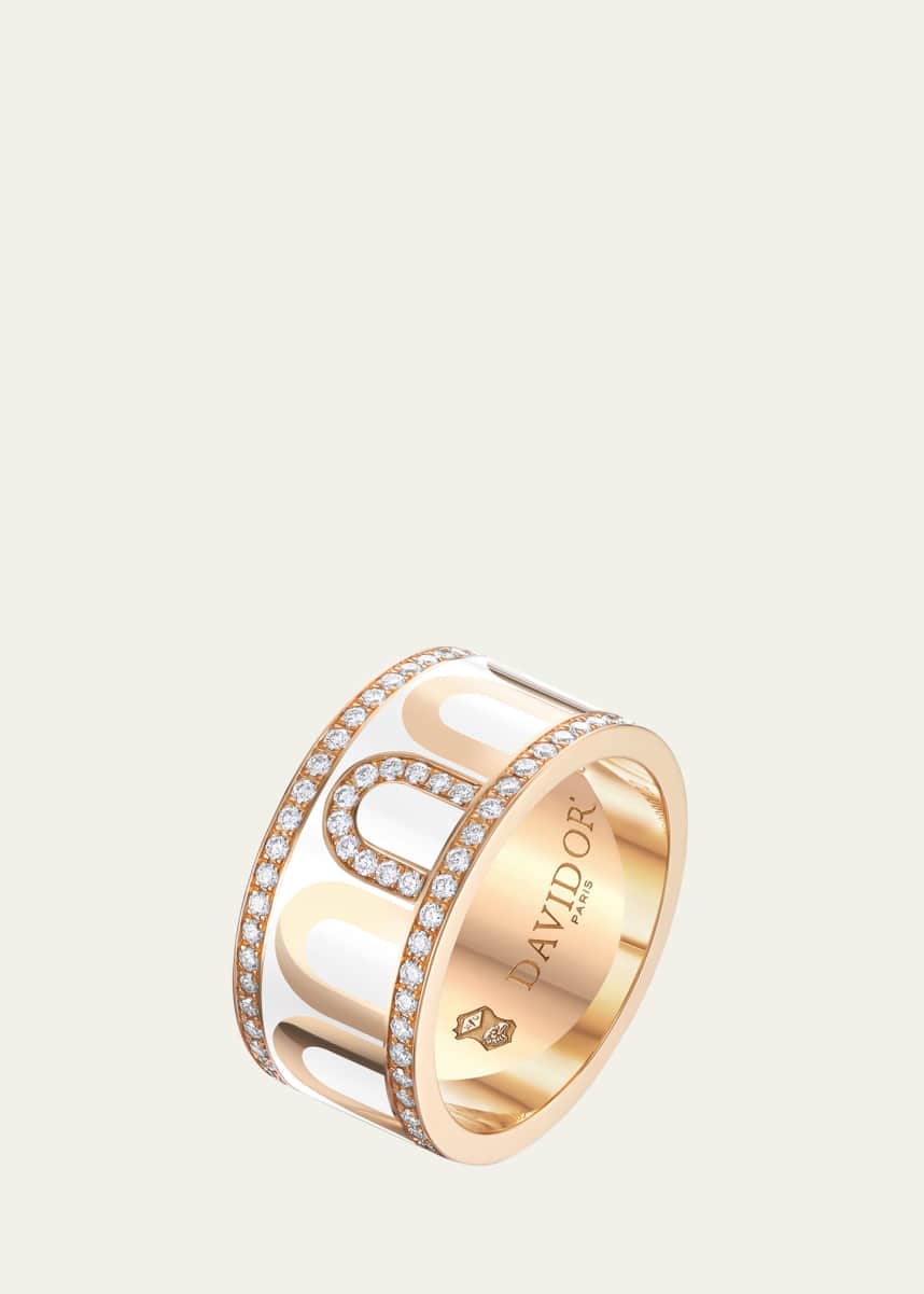 DAVIDOR L'Arc de DAVIDOR Ring GM in 18K Rose Gold with Neige Lacquered Ceramic and Porta Diamonds