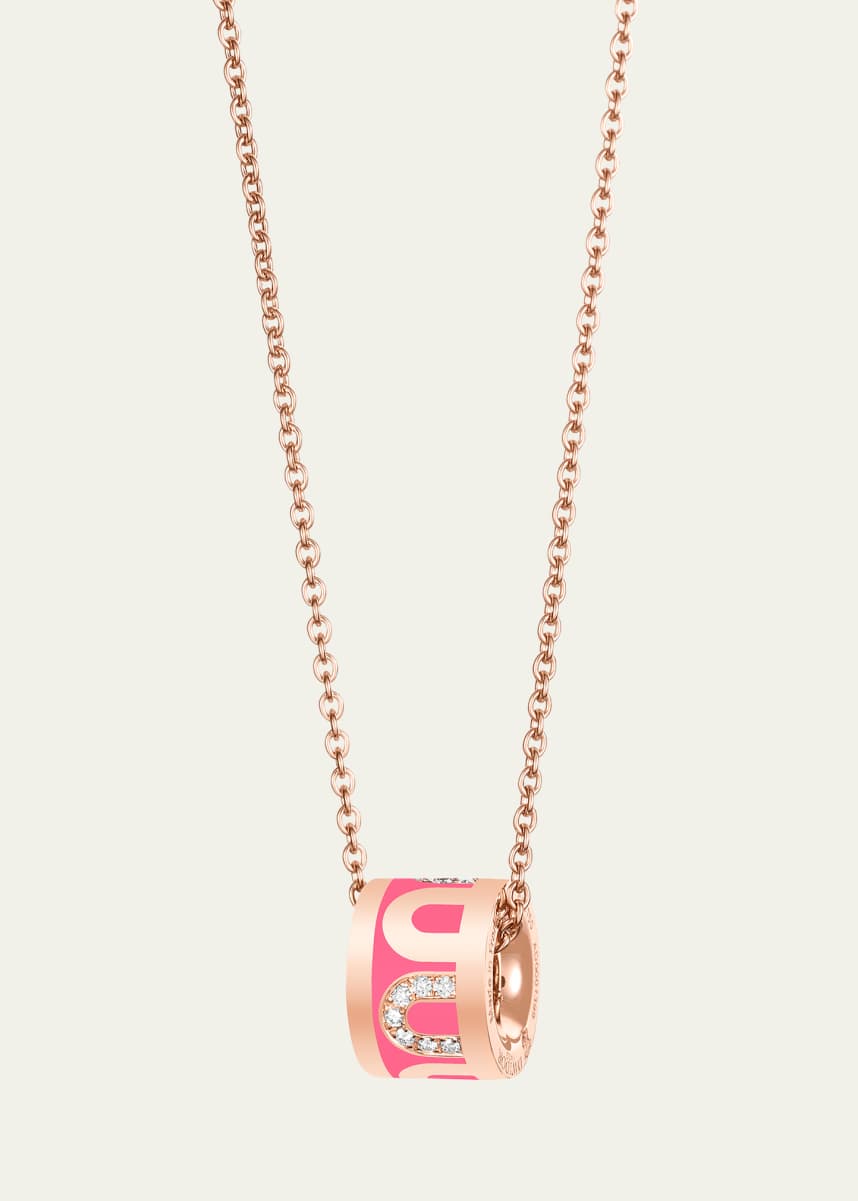 DAVIDOR L'Arc de DAVIDOR Bead Necklace in 18K Rose Gold with Flamant Lacquered Ceramic and Colonnato Diamonds
