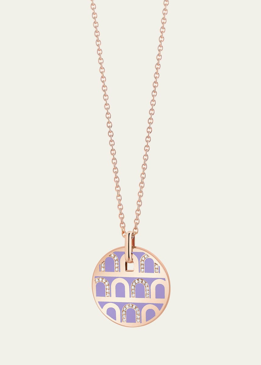 DAVIDOR L'Arc de DAVIDOR Pendant Necklace GM in 18K Yellow Gold with Lavande Lacquered Ceramic and Colonnato Diamonds