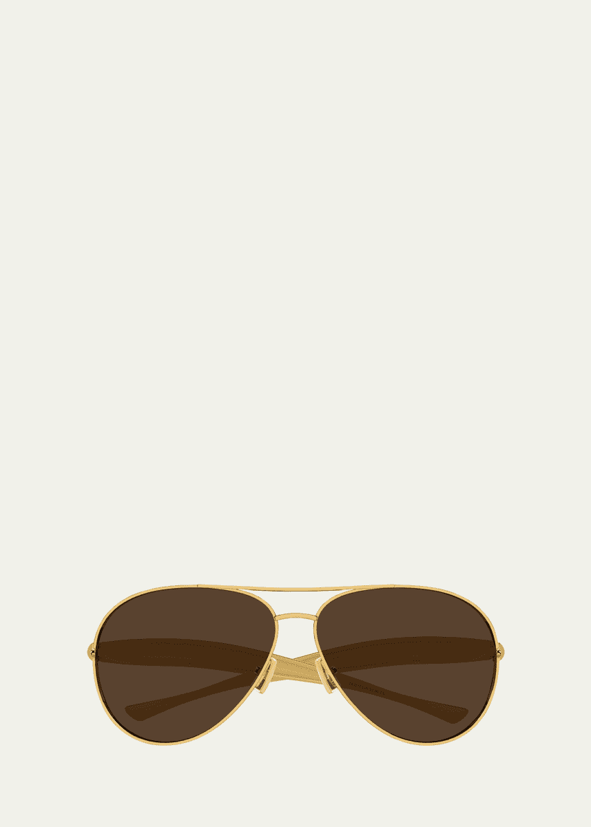 Bottega Veneta Curved Metal Aviator Sunglasses