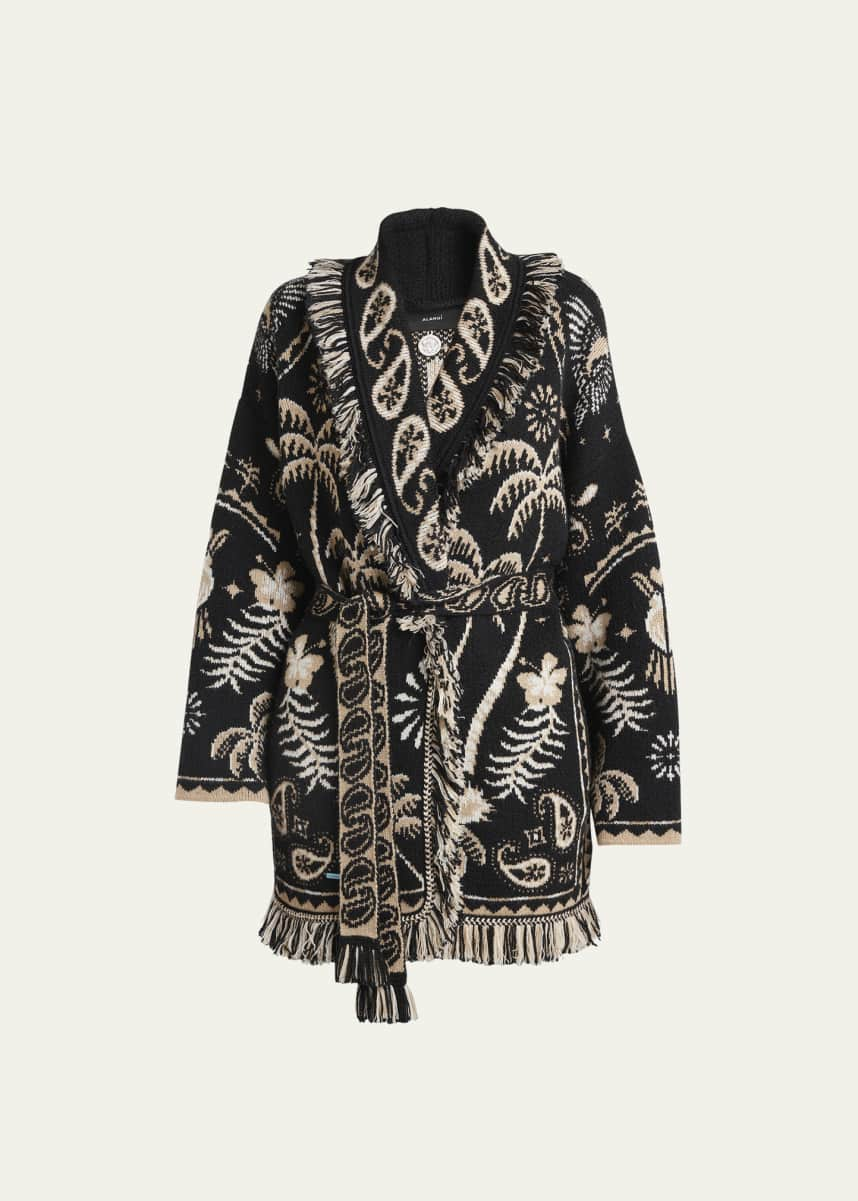 Alanui Lush Nature Fringe Belted Foulard Cardigan