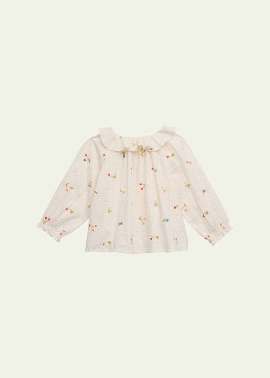 Bonpoint Girl's Dolci Cherry Embroidered Blouse, Size 6M-2T