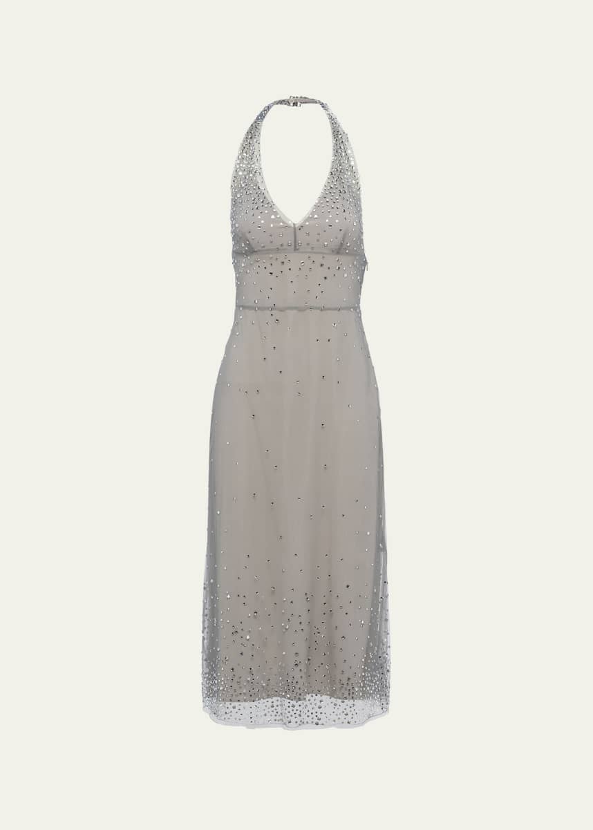 Prada Crystal Halter Tulle Midi Dress
