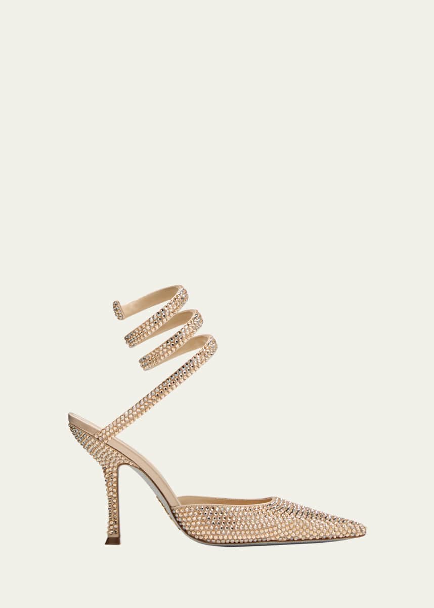 Rene Caovilla Strass Pointed Ankle-Strap Pumps