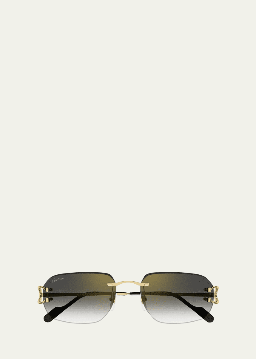 Cartier Men's Rimless Metal Rectangle Sunglasses