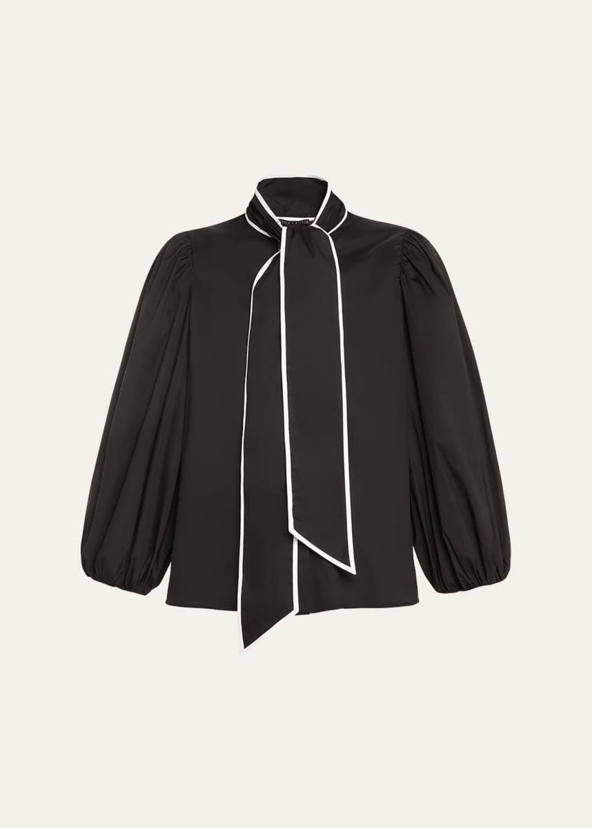 Alice + Olivia Lou Bowtie Button-Front Poplin Blouse