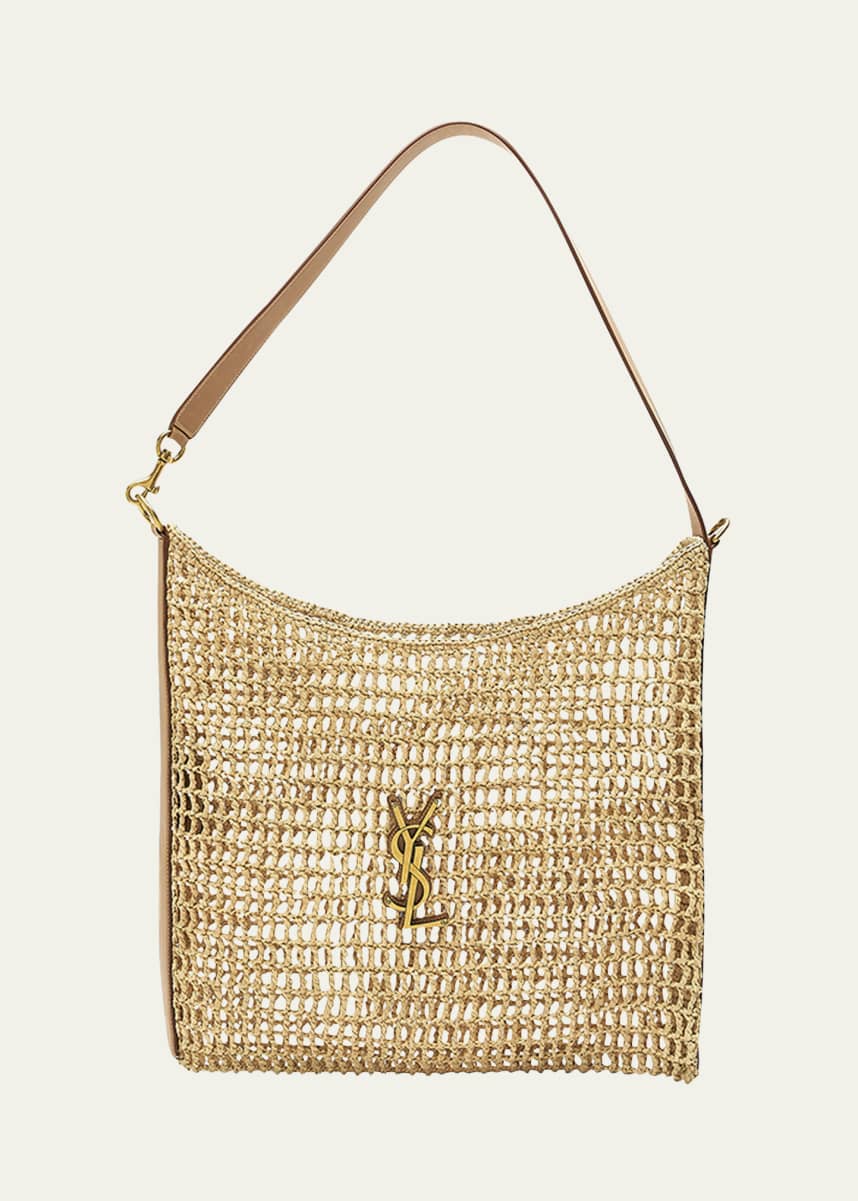 Saint Laurent Oxalis YSL Monogram Shoulder Bag in Raffia with Bronze Hardware