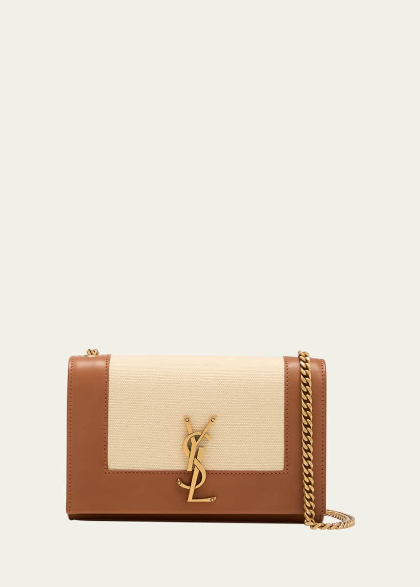 Saint Laurent Kate Small YSL Wallet on Chain in Linen and Leather