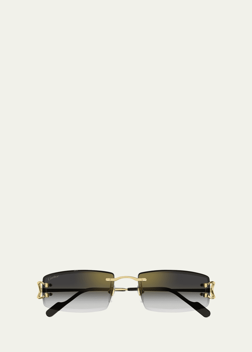 Cartier Men's Rimless Metal Rectangle Sunglasses