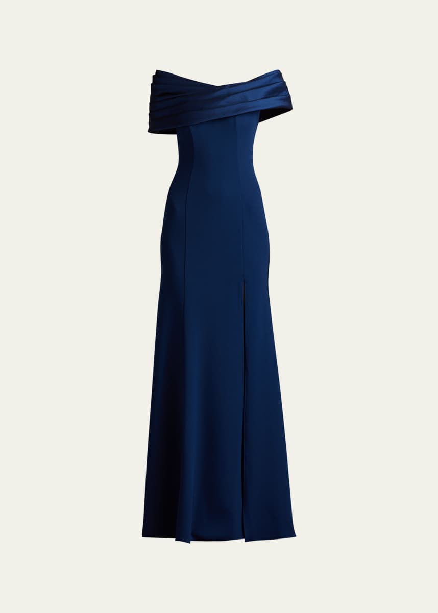 Tadashi Shoji Off-Shoulder A-Line Crepe & Taffeta Gown