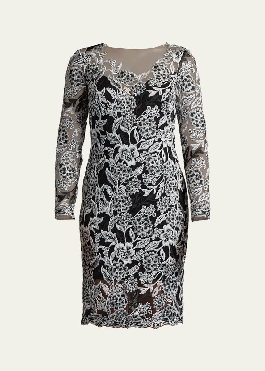 Tadashi Shoji Floral-Embroidered Illusion Midi Dress