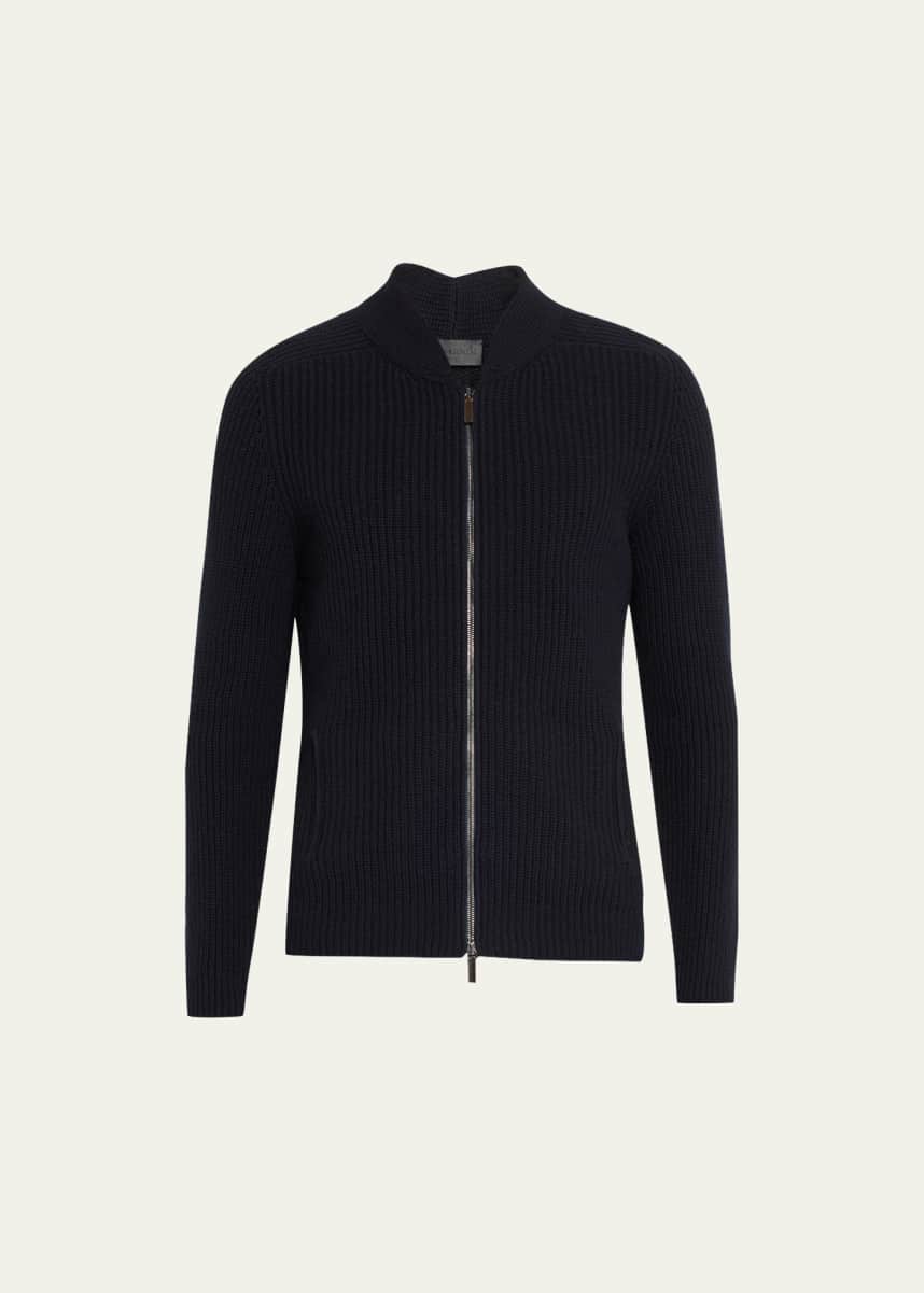 Iris Von Arnim Men's Stonewashed Cashmere Ribbed Full-Zip Sweater