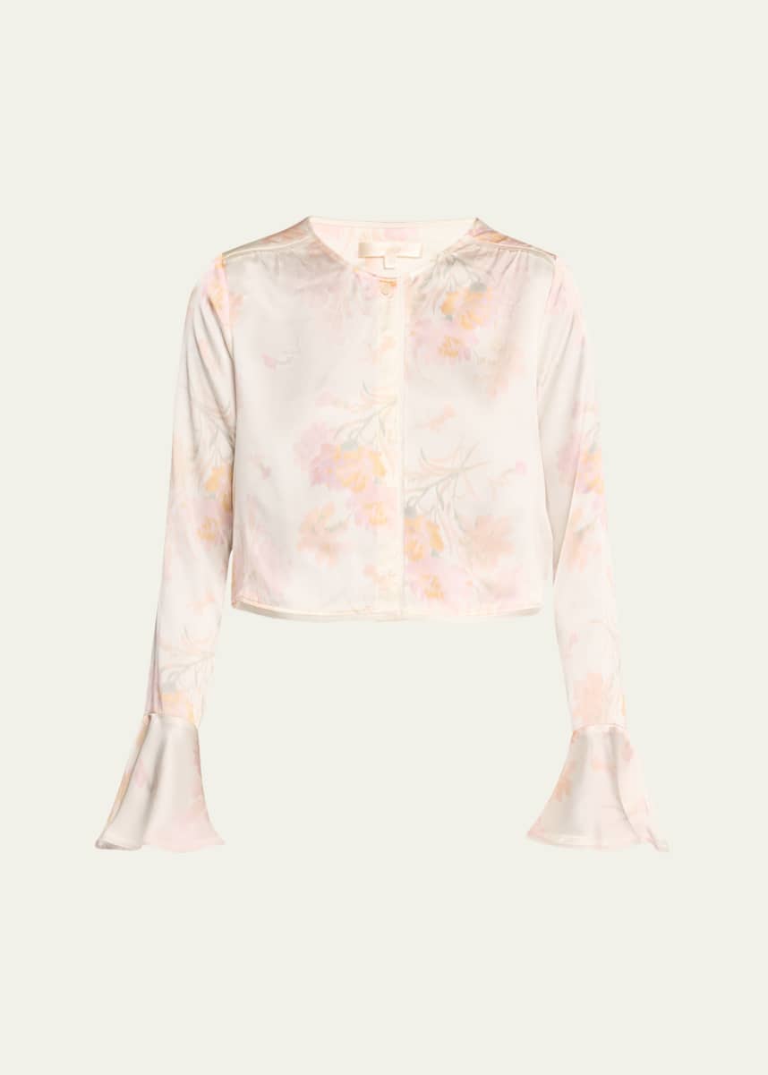 LoveShackFancy Lyndon Floral Silk Button-Front Crop Top